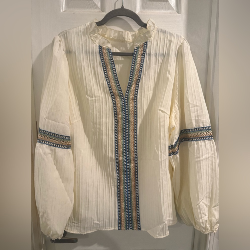 Sage Green Crochet Embroidered Blouse